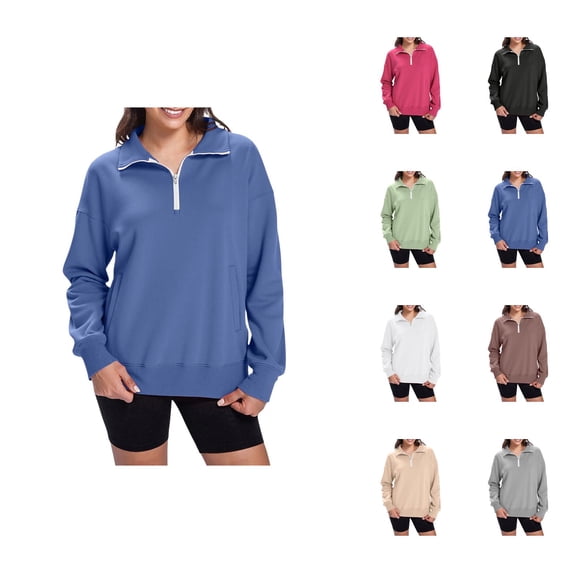 Quarter Zip Pullover Women 2025 Fall Winter Long Sleeve Collared Basic Sweatshirt with Pockets Pullover Tops