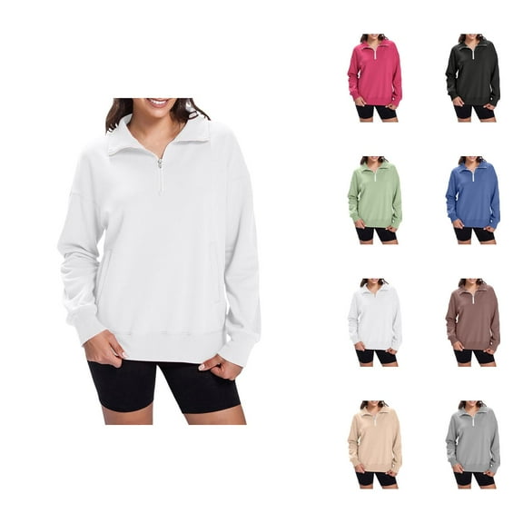 Quarter Zip Pullover Women 2025 Fall Winter Long Sleeve Collared Basic Sweatshirt with Pockets Pullover Tops