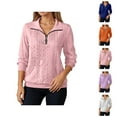 thumbnail image 1 of Quarter Zip Pullover Women 2025 Fall Winter Long Sleeve Collared Cable Knit Plain Sweatshirt with Pockets Pullover Tops, 1 of 7
