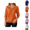 thumbnail image 1 of Quarter Zip Pullover Women 2025 Fall Winter Long Sleeve Collared Cable Knit Plain Sweatshirt with Pockets Pullover Tops, 1 of 7