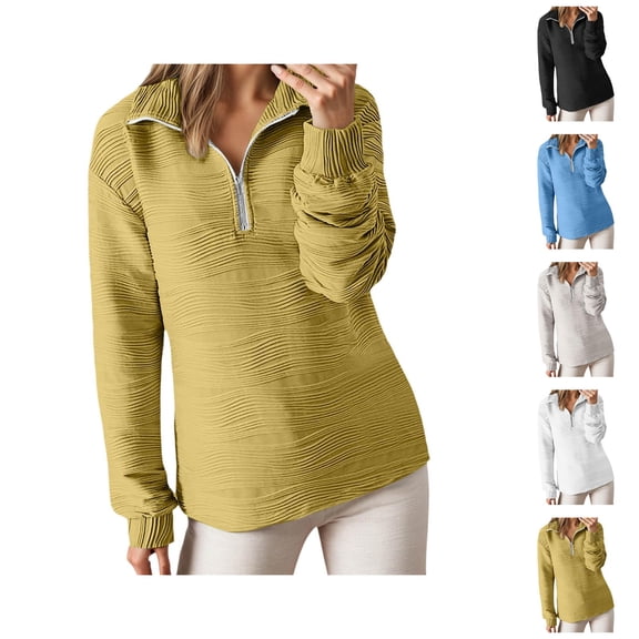 Quarter Zip Pullover Women 2025 Fall Winter Long Sleeve Jacquard Collared Plain Sweatshirt Pullover Tops