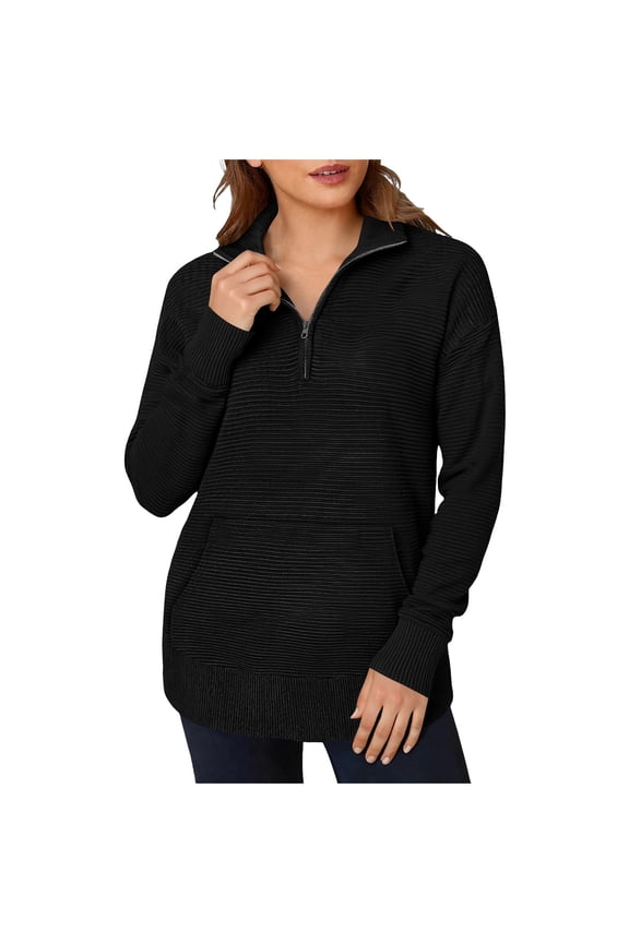 Quarter Zip Pullover Women Casual Fall Collared Zip Mock Neck Sweatshirt 1/4 Zipper Ribbed Knit Tunic Tops with Pocket