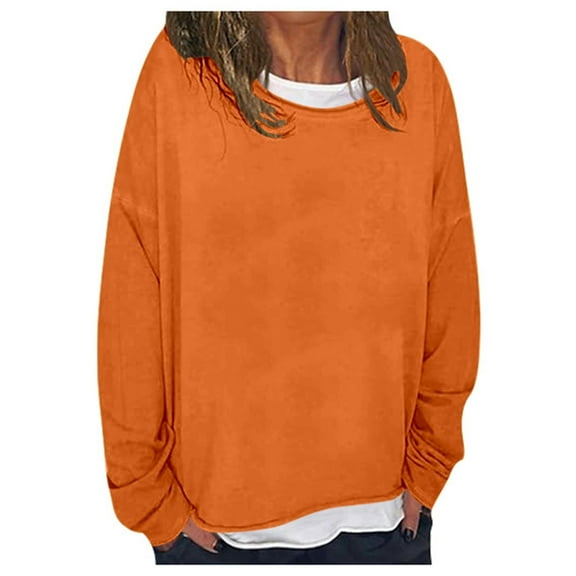 Quarter Zip Pullover Women Fall Relaxed Fit Crewneck Long Sleeve Bubble Cuff One Shoulder with Pocket Plain Leisure Cotton Pullovers T Shirt(Orange,M)