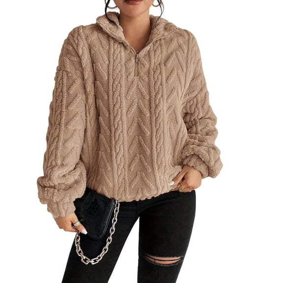Quarter Zip Pullover Women Fleece | Fuzzy Oversized | Half Zip Hoodie Winter Fleece Pullover | for Daily Wear