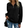 thumbnail image 1 of Quarter Zip Pullover Women Lapel Long Sleeve Half Zipper Mockneck Sweatshirt Casual Lightweight Pullover Tops Pockets Black L, 1 of 6