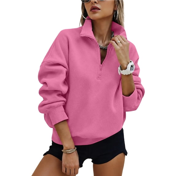 Quarter Zip Pullover Women Oversized Long Sleeve Casual Sweatshirt 2026 Fall Winter Y2K Outfits Clothes Comfy No Hood,2XL