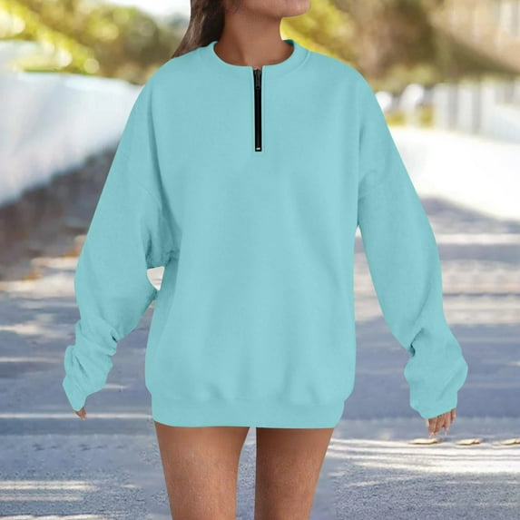 Quarter Zip Pullover Women Oversized Sweatshirt Casual Long Sleeve Crewneck Hoodie Solid Color Pullover Sweaters Fall Sweatshirts for Women