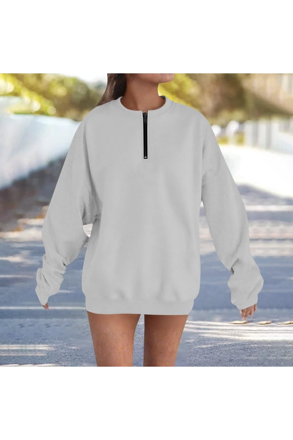 Quarter Zip Pullover Women Oversized Sweatshirt Casual Long Sleeve Crewneck Hoodie Solid Color Pullover Sweaters Fall Sweatshirts for Women
