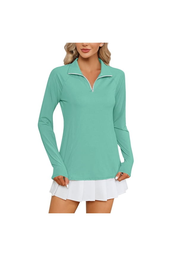 Quarter Zip Pullover Women Oversized Thumbhole Long Sleeve Sweatshirts Sun Protection Athletic Hiking Running Workout Tops