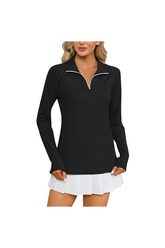 Quarter Zip Pullover Women Oversized Thumbhole Long Sleeve Sweatshirts Sun Protection Athletic Hiking Running Workout Tops