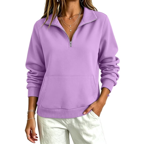 Quarter Zip Pullover Women Polo Shirts Mock Neck Sweatshirt for Women Athletic Sport Fall Outfits Long Sleeve Game Day Sweatshirt Football Mom Shirts Basic Tops Boyfriend Preppy Y2K Sweatshirts