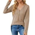 thumbnail image 1 of Quarter Zip Pullover Women Thin V Neck Button Loose Long Sleeve T shirt, 1 of 5
