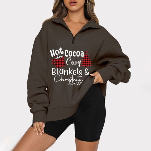 Quarter Zip Pullover Women Womens Winter Tops Womens Sweaters Dressy Casual Quarter Zip Sweatshirt Women with Pocket Womens Fall Tops Women Long Sleeve Tops Turndown Collar Sweatshirt