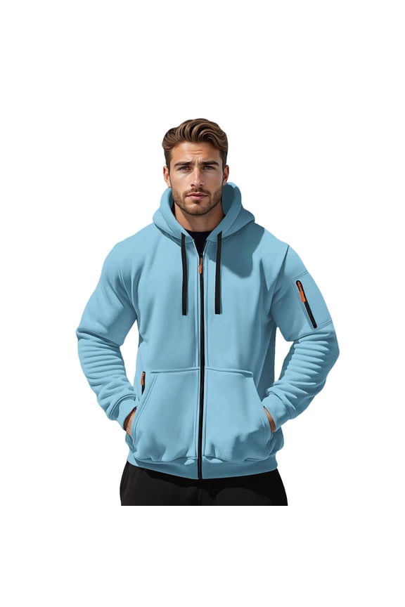 Quarter Zip Pullover for Men Hoodies Casual Sweatshirts Fall Winter Drawstring Jacket with Zip Pockets, Blue, Size XXL