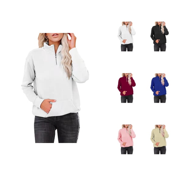 Quarter Zip Pullover for Women 2025 Long Sleeve Casual Collared Basic Sweatshirt Pullover with Pockets