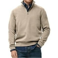 thumbnail image 1 of Quarter Zip Sweater Men Mock Neck Fleece Lined Sweatshirt Winter Long Sleeve Casual Pullover Sweater Khaki 2XL, 1 of 7