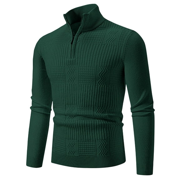 Quarter Zip Sweatermen Slim Fit Stand Collared Cable Knit Pullover Fall Winter Warm Jumper Comfy Long Sleeve Base Top