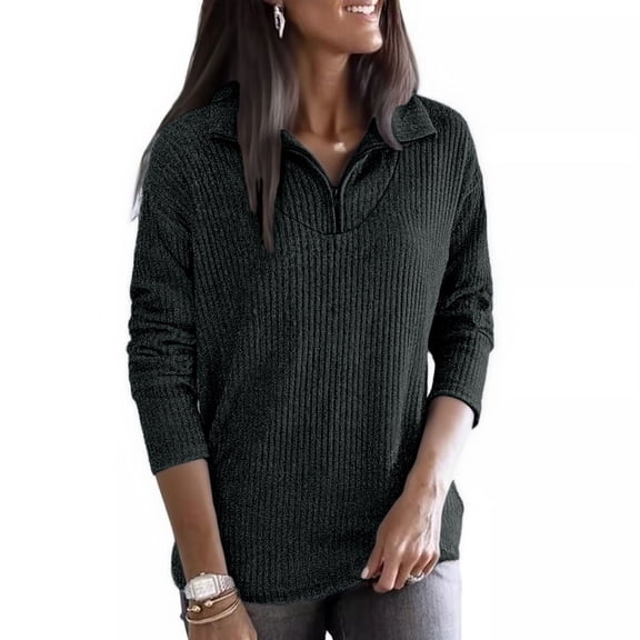 Quarter Zip Sweaters for Women Knit Long Sleeve Pullover Sweater Business Casual Fall Outfits