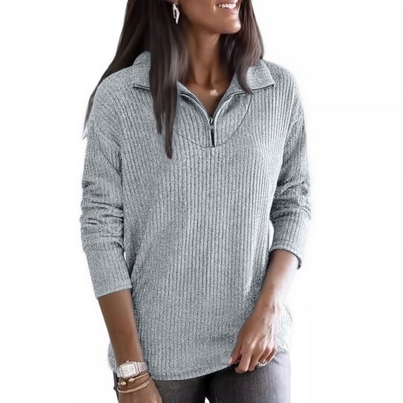 Quarter Zip Sweaters for Women Knit Long Sleeve Pullover Sweater Business Casual Fall Outfits