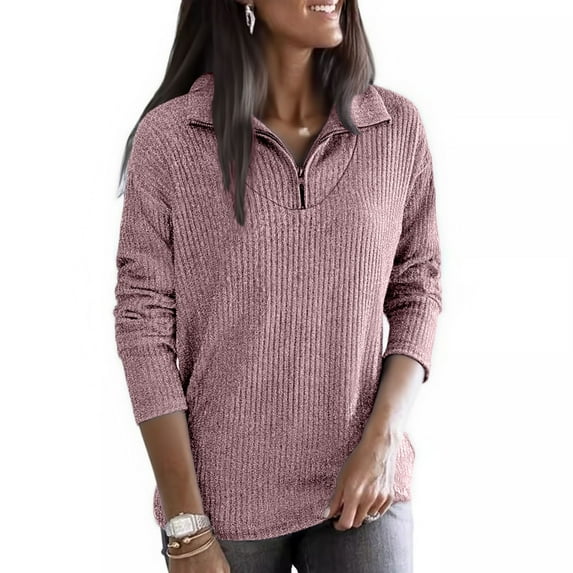 Quarter Zip Sweaters for Women Knit Long Sleeve Pullover Sweater Business Casual Fall Outfits