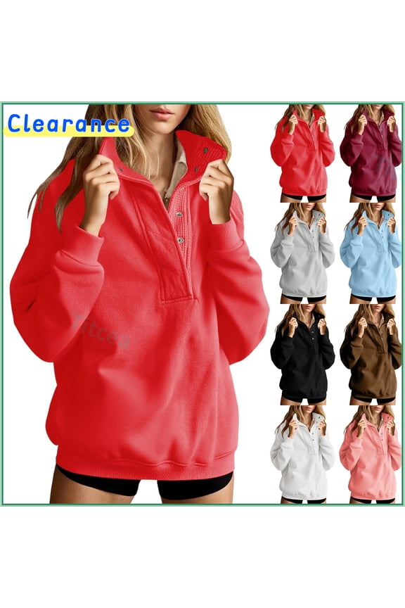 Quarter Zip Sweaters for Women, Titcea Stand Collar Buttons Solid Color Pullover Oversized Sweatshirts, Loose Comfy Holiday Casual Sweatshirt(S-2XL)