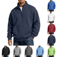 thumbnail image 1 of Quarter Zip Sweatshirt Men Stand Collar Athletic Fleece Pullover 1/4 Lightweight Ribbed Hem Cuffs Loose Fit Tops Active Fall Long Sleeve Casual Sweatshirts Navy M, 1 of 6