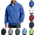thumbnail image 1 of Quarter Zip Sweatshirt Men Stand Collar Athletic Fleece Pullover 1/4 Lightweight Ribbed Hem Cuffs Loose Fit Tops Active Fall Long Sleeve Casual Sweatshirts Blue S, 1 of 6