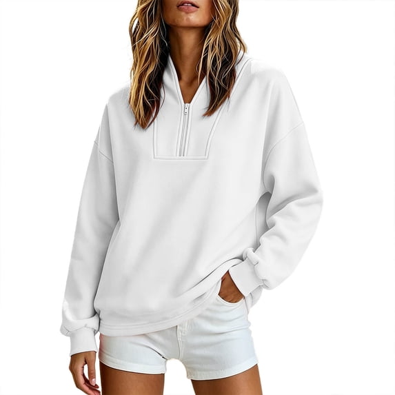 Quarter Zip Sweatshirt Women 2026 Fall Fashion Oversized Pullover Long Sleeve Casual Atheltic Workout Sweatshirts No Hood