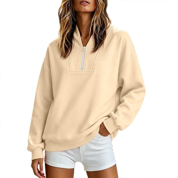 Quarter Zip Sweatshirt Women 2026 Fall Fashion Oversized Pullover Long Sleeve Casual Atheltic Workout Sweatshirts No Hood