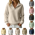 thumbnail image 1 of Quarter Zip Sweatshirt Women Collared Waffle Knit Oversized Hoodie 1/4 Zipper, Ribbed Sleeve Cuffs, Drop Shoulder, Long Sleeve, Soft Fabric, Workout, Athletic, Fall, Pullover Hoodies, 1 of 9