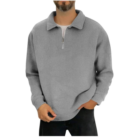 Quarter Zip Sweatshirt for Men Fleece Long Sleeve Collared Polor Sweaters Casual Basic 2025 Fall Winter Warm Top Outfits (S, Gray)