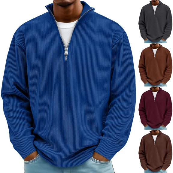 Quarter Zip Sweatshirt for Men Long Sleeve Corduroy Shirts Trendy Stand Collar Ribbed Sweater Pullover Tops Army Green polo sweatshirt men