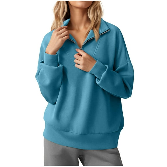 Quarter Zip Sweatshirt for Women Long Sleeve Loose Fit Solid Spring Fall Pullover Tops V Neck Workout T Shirt 2025