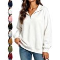 thumbnail image 1 of Quarter Zip Sweatshirt for Women Oversized Pullover Collar Long Sleeve Basic Casual Fall Winter Top, 1 of 6