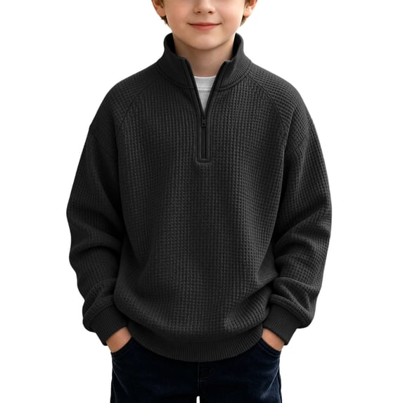 Quarter Zip Sweatshirts for Boys Girls Casual Waffle Knit Pullover Tops Plus Size Long Sleeve Shirts Kids Teen Back to School Sweatshirts Fall Winter Clothes 3-14 Years