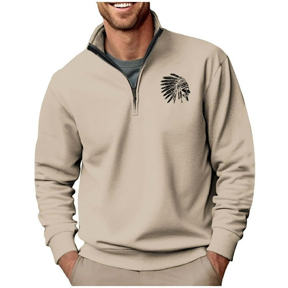 Quarter Zip Sweatshirts Men, Mens Sweat Shirts Printed Polos Shirts Half Zip Outwears Lightweight Pullover Long Sleeve Tops Lapel Collar Sweaters for Travelling Walking