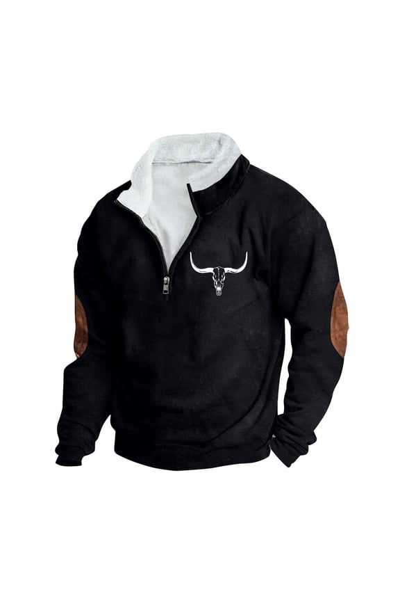 Quarter Zip Sweatshirts Men,Mens Vintage Cow Printed Half Zip Sweatshirts Work Tactical Pullover Fleece Lined Long Sleeve Tops Stand Collar Sweaters for Fall Winter S-5XL