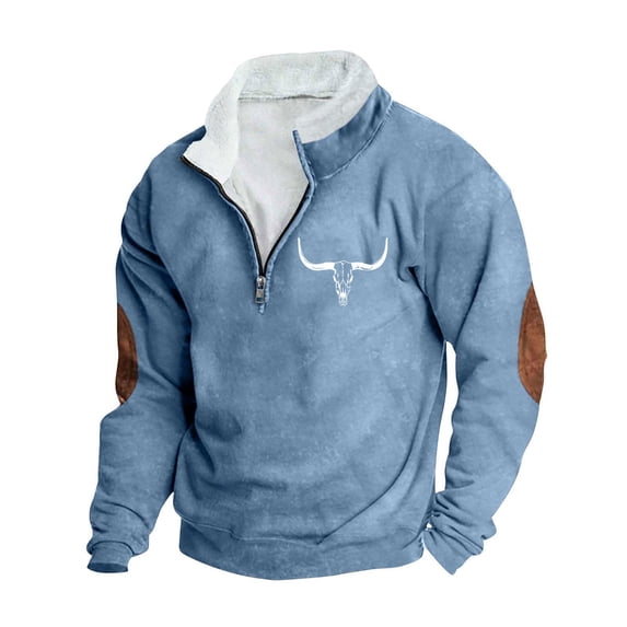 Quarter Zip Sweatshirts Men,Mens Vintage Cow Printed Half Zip Sweatshirts Work Tactical Pullover Fleece Lined Long Sleeve Tops Stand Collar Sweaters for Fall Winter S-5XL