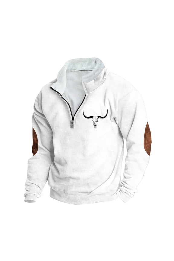 Quarter Zip Sweatshirts Men,Mens Vintage Cow Printed Half Zip Sweatshirts Work Tactical Pullover Fleece Lined Long Sleeve Tops Stand Collar Sweaters for Fall Winter S-5XL