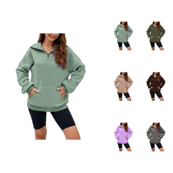 Quarter Zip Sweatshirts for Women 2025 Long Sleeve Stand Collared Plain Sweatshirt with Pockets Pullover Tops