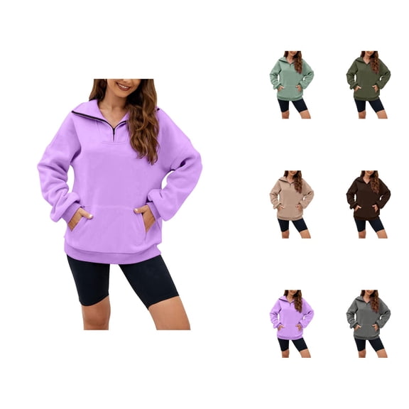 Quarter Zip Sweatshirts for Women 2025 Long Sleeve Stand Collared Plain Sweatshirt with Pockets Pullover Tops