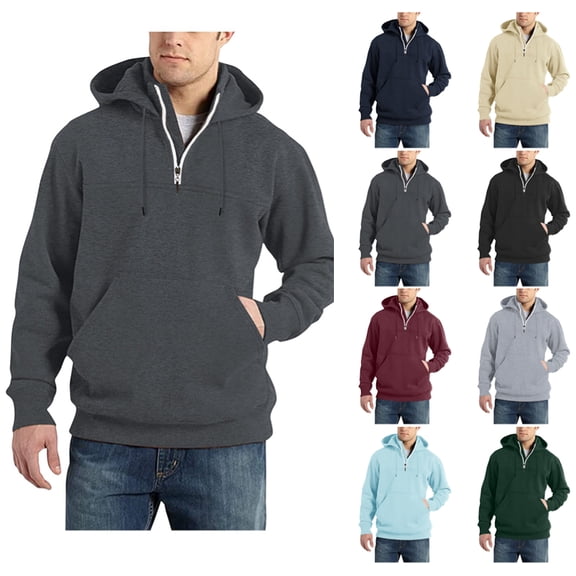 Quarter Zip Tactical Pullover Hoodies for Men Loose Fit Mock Neck Winter Outdoor Warm Country Hooded Sweatshirts,Dark Gray L