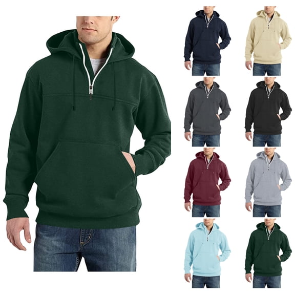 Quarter Zip Tactical Pullover Hoodies for Men Loose Fit Mock Neck Winter Outdoor Warm Country Hooded Sweatshirts,Green 3XL