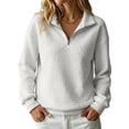 thumbnail image 1 of Quarter Zip Tops for women Ribbed Sleeve Cuffs Women Workout Pullover Hoodies Collared Waffle Knit Oversized Sweatshirt, 1 of 5