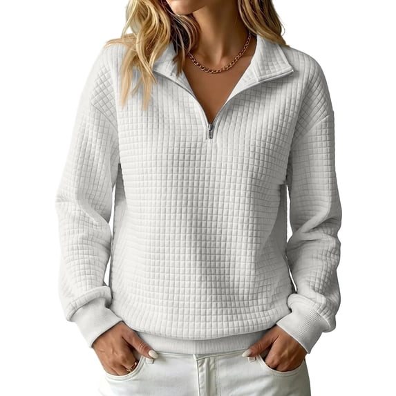 Quarter Zip Tops for women Ribbed Sleeve Cuffs Women Workout Pullover Hoodies Collared Waffle Knit Oversized Sweatshirt