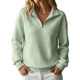thumbnail image 1 of Quarter Zip Tops for women Ribbed Sleeve Cuffs Women Workout Pullover Hoodies Collared Waffle Knit Oversized Sweatshirt, 1 of 5