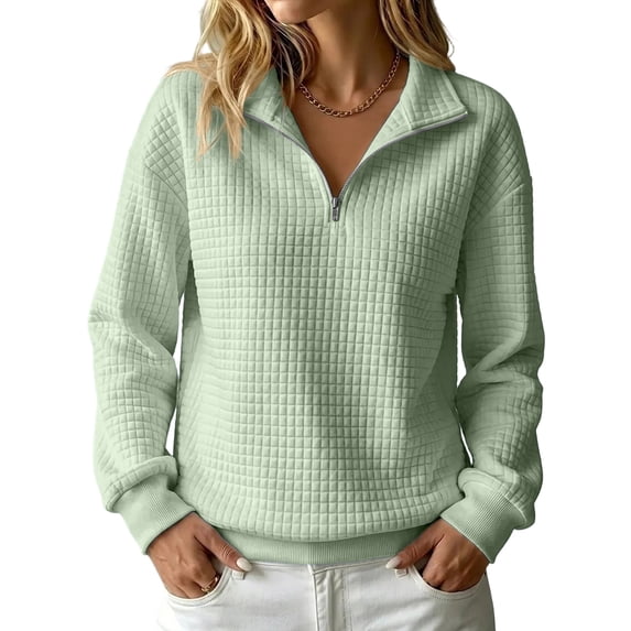 Quarter Zip Tops for women Ribbed Sleeve Cuffs Women Workout Pullover Hoodies Collared Waffle Knit Oversized Sweatshirt