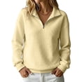 thumbnail image 1 of Quarter Zip Tops for women Ribbed Sleeve Cuffs Women Workout Pullover Hoodies Collared Waffle Knit Oversized Sweatshirt, 1 of 5