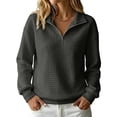 thumbnail image 1 of Quarter Zip Tops for women Ribbed Sleeve Cuffs Women Workout Pullover Hoodies Collared Waffle Knit Oversized Sweatshirt, 1 of 5