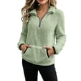 thumbnail image 1 of Quarter Zip Sweatshirt for Women - Sherpa Fleece Stand Neck Pullover Tops - Fall Long Sleeve Cozy Pullover Cost with Pockets, 1 of 8